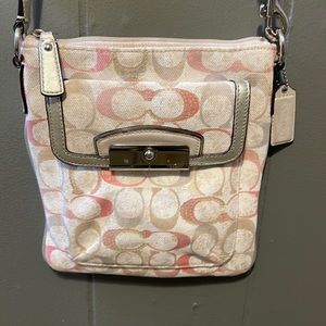 COACH purse. Pink/cream/tan/silver sequin over the shoulder purse.